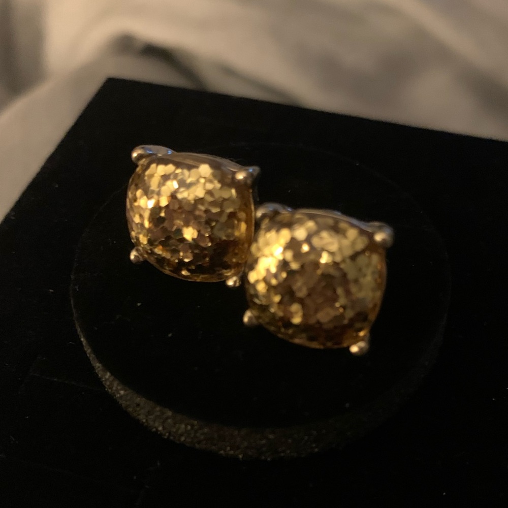 Gold tone glitter, chunky earrings